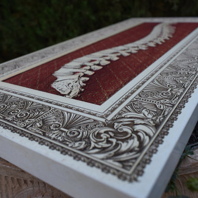 Spinney - Large Maple White Paint – gothic art, engraved wood, dark fantasy, skeleton design, artisan crafted