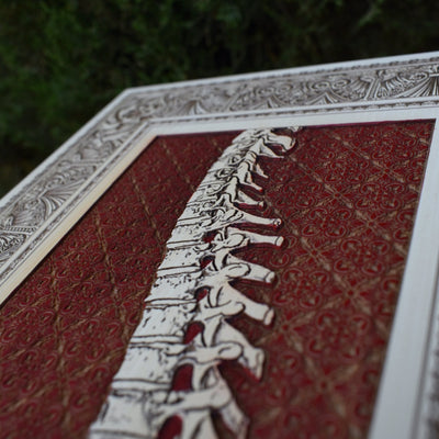 Spinney - Large Maple White Paint – gothic art, engraved wood, dark fantasy, skeleton design, artisan crafted