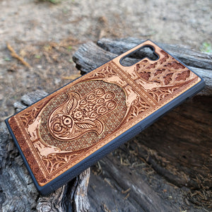 iPhone & Samsung Galaxy Wood Phone Case - Hamsa Hand Golden Gothic Pattern Hand Painted