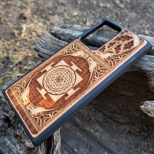 iPhone & Samsung Galaxy Wood Phone Case - Gothic Pattern with Sri Yantra Chakra