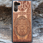 Load image into Gallery viewer, iPhone &amp; Samsung Galaxy Wood Phone Case - Hamsa Hand Golden Gothic Pattern Hand Painted
