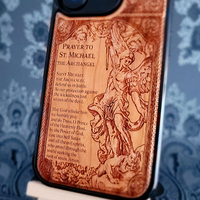 saint michael prayer wood phone case 