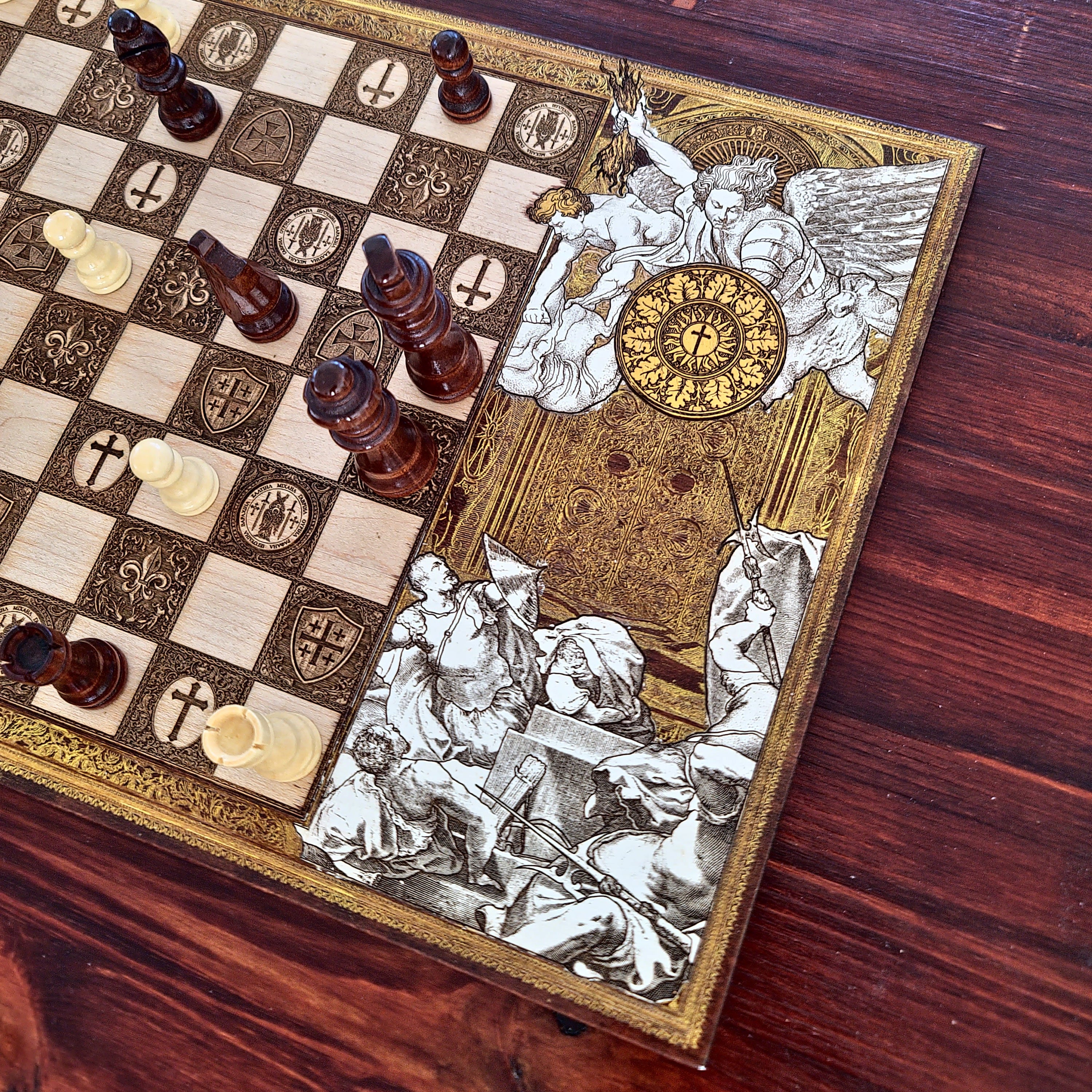 Saint Michael Chess Board Hand Painted II