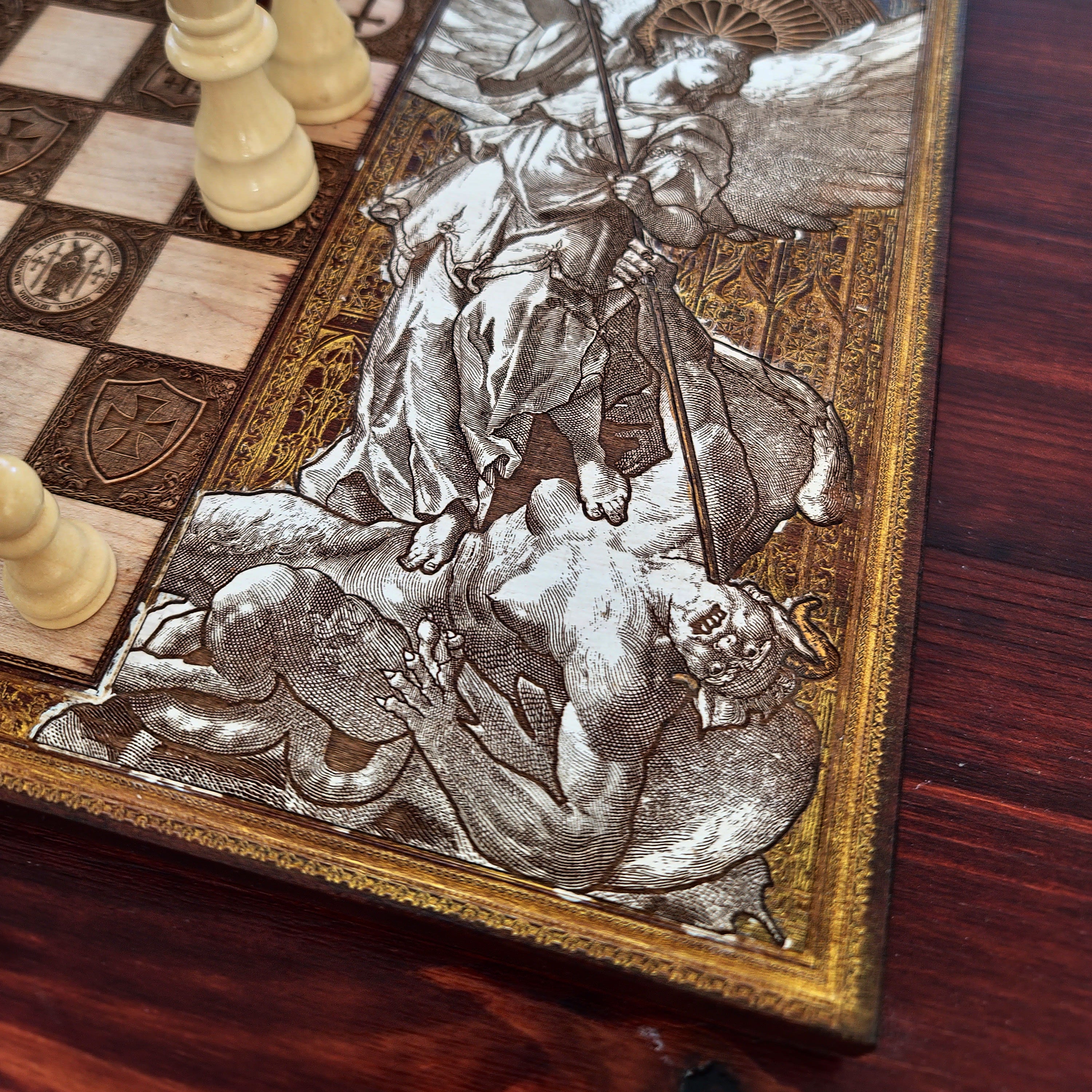 Saint Michael Chess Board Hand Painted II