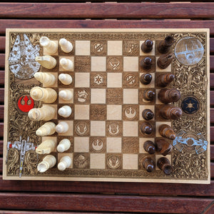 Star Wars Chess Set Wood Board Game Only Handmade Laser Engraved
