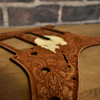 Stratocaster HSS & SSS Wood Pickguard - Human Skull Side Hand Painted – gothic art, engraved wood, dark fantasy, skeleton design, artisan