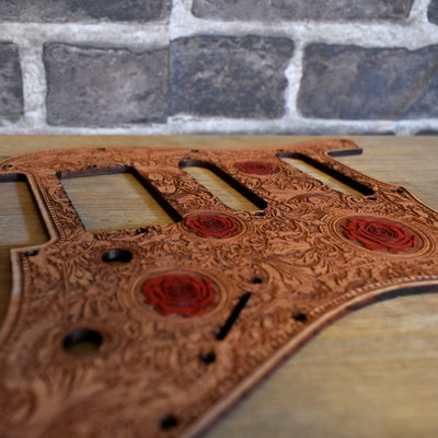 Premium Cherry Wood Guitar Pickguard – Custom Engraving for Fender Stratocaster