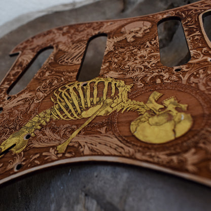 Stratocaster HSS & SSS Wood Pickguard - Stumble Hand Painted Gold