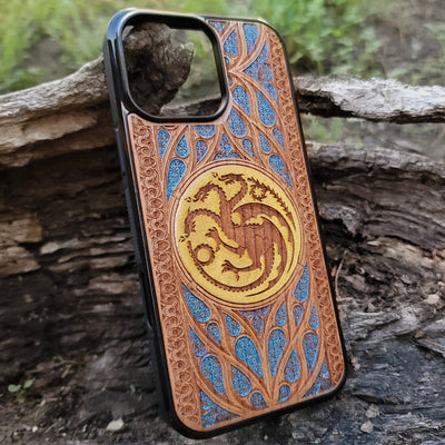 Hand-painted wood phone case with Gothic pattern design for iPhone  & Samsung Galaxy S. Unique laser-engraved detailing and premium wood craftsmanship for protection and style. Compatible with iPhone , 15, 14, 13, 12, 11 Pro Max Mini, and Samsung Galaxy S, S24, S23, S22, S21, S20 Ultra, Plus, Note 20.