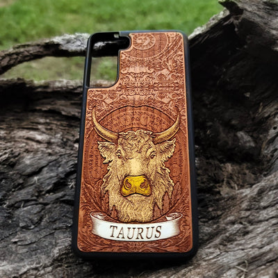 Hand-painted Taurus phone case with constellation art