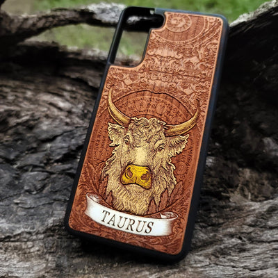 Taurus star sign wooden phone case for horoscope lovers