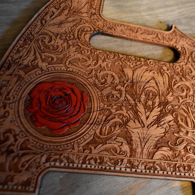 Telecaster Wood Pickguard - Roses Hand Painted – gothic art, engraved wood, dark fantasy, skeleton design, artisan crafted