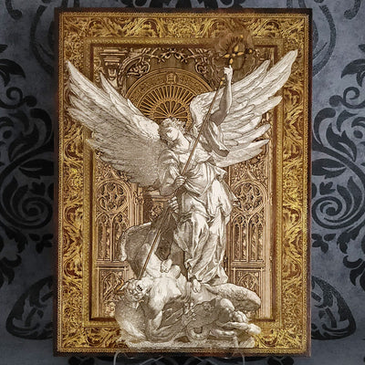 St Michael The Archangel III - Large Maple Stained Wood