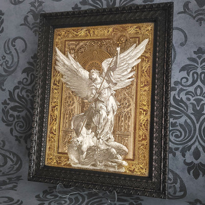 St Michael The Archangel III - Large Maple Stained Wood