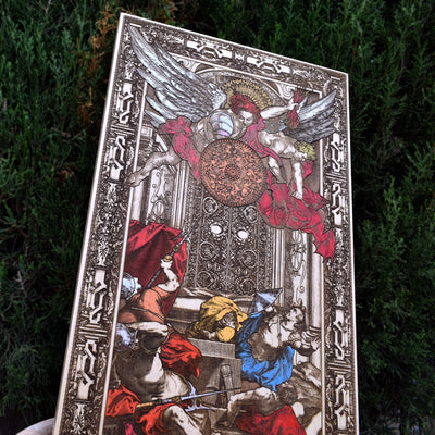 Gothic engraved wood art – gothic art, engraved wood, dark fantasy, skeleton design, artisan crafted