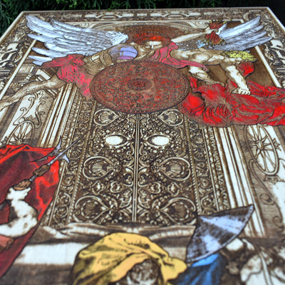 Gothic engraved wood art – gothic art, engraved wood, dark fantasy, skeleton design, artisan crafted