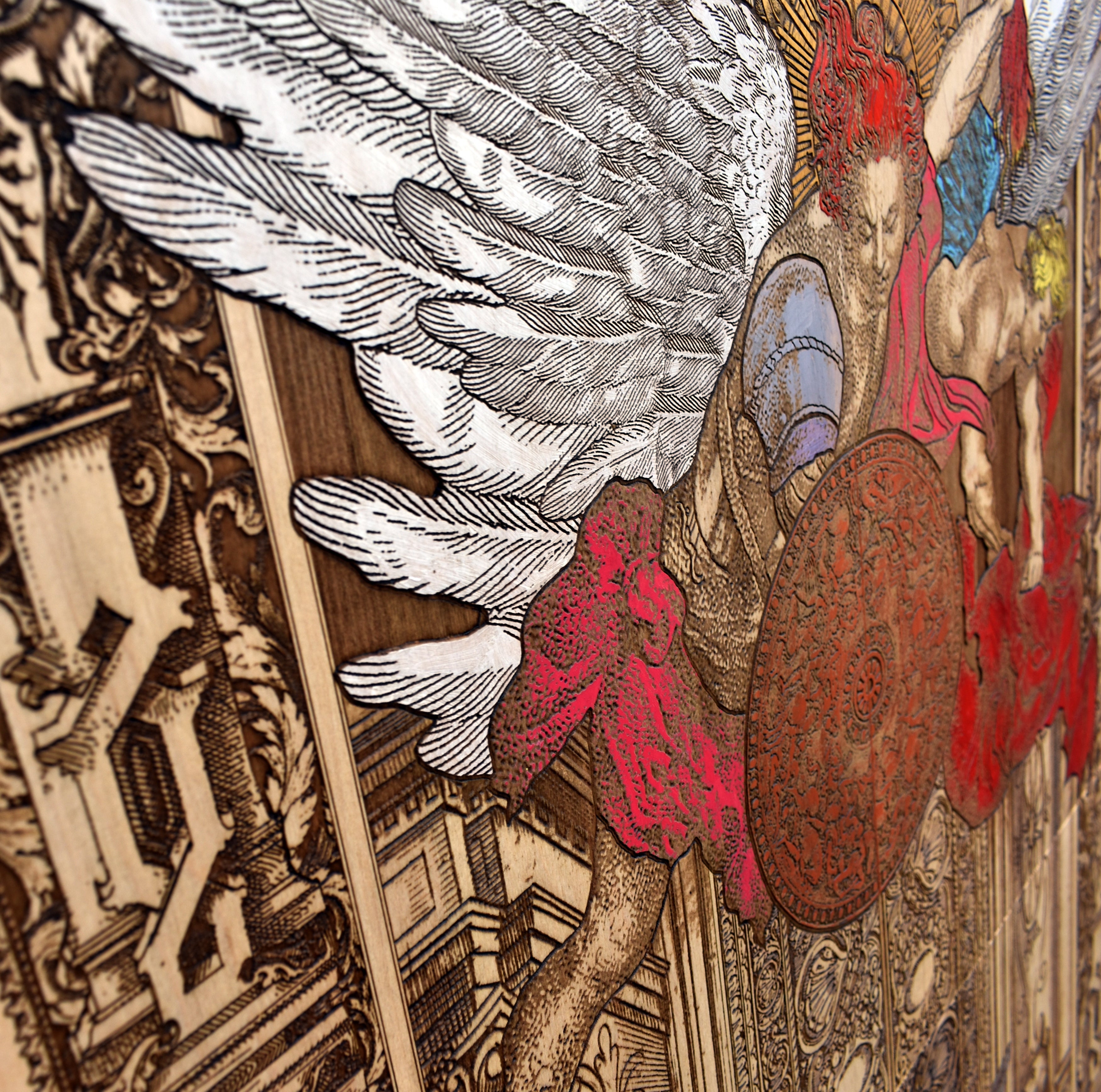 Custom hand-painted maple wood artwork of Saint Michael, perfect for housewarming, wedding, or spiritual gifts.