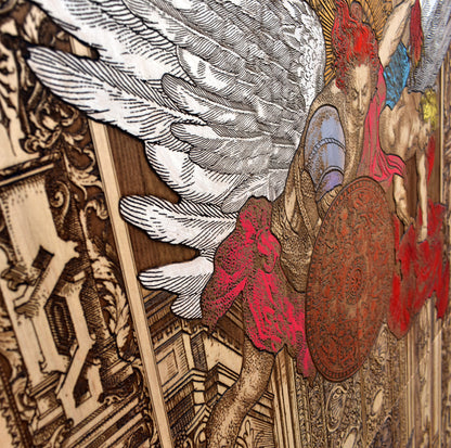 Custom hand-painted maple wood artwork of Saint Michael, perfect for housewarming, wedding, or spiritual gifts.