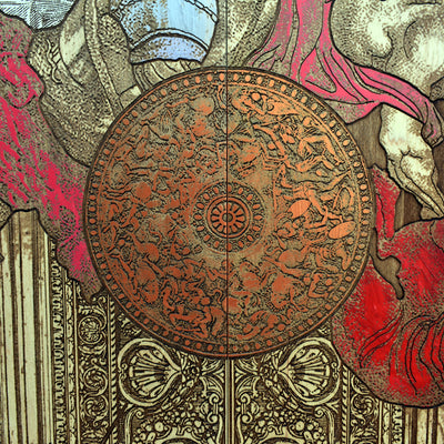 Gothic engraved wood art – gothic art, engraved wood, dark fantasy, skeleton design, artisan crafted