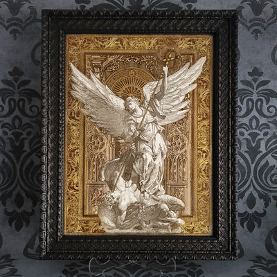 St Michael The Archangel III - Large Maple Stained Wood