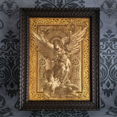framed saint Michael archangel protector wood icon laser engraved