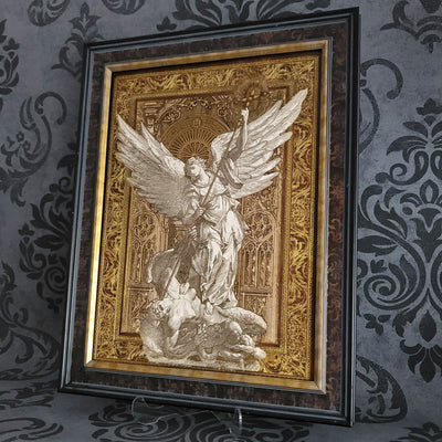 St Michael The Archangel III - Large Maple Stained Wood