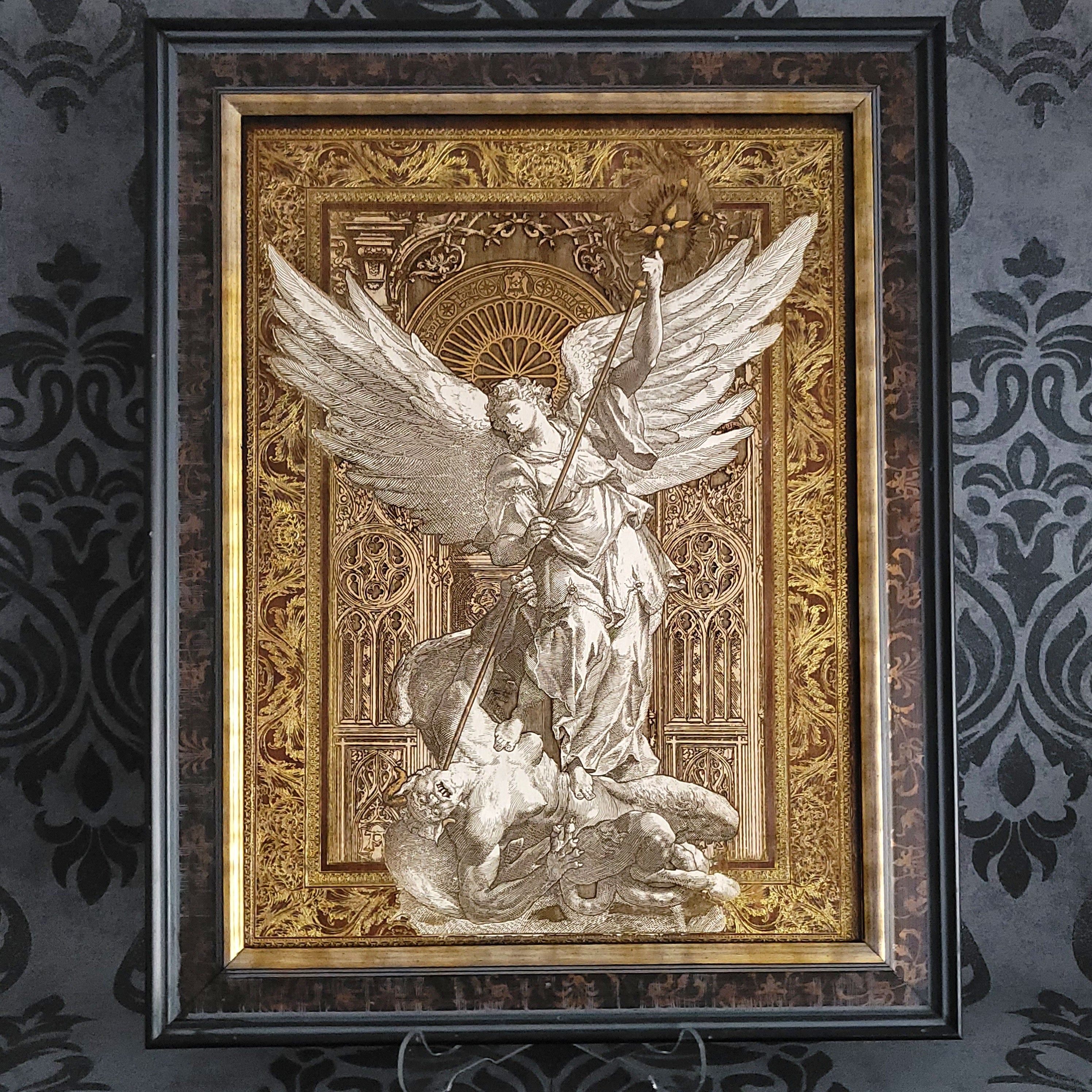 St Michael The Archangel III - Large Maple Stained Wood