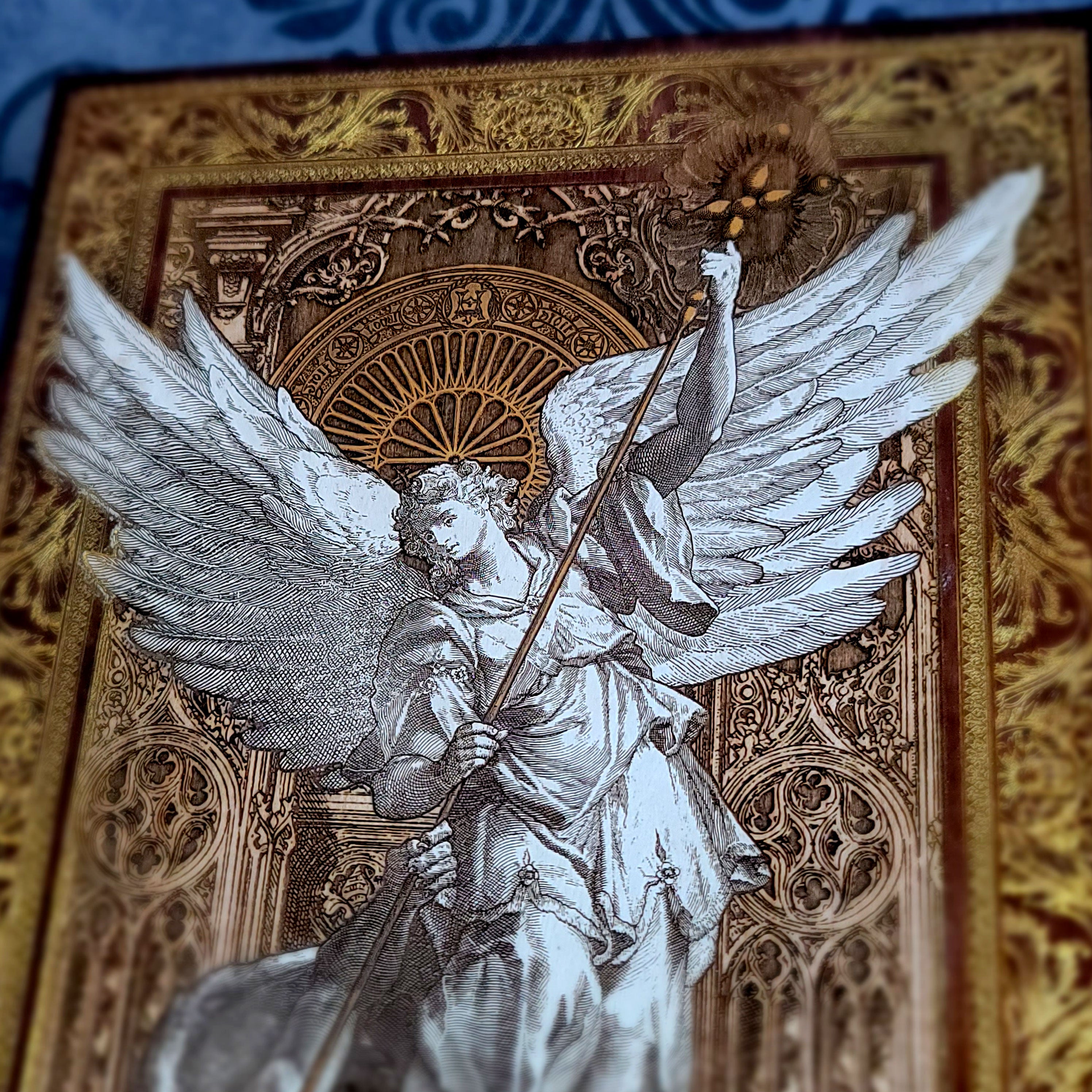 St Michael The Archangel III - Large Maple Stained Wood