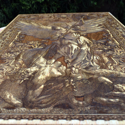 Archangel Michael wooden artwork symbolizing divine protection