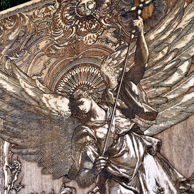 Powerful guardian angel wall art with Saint Michael design
