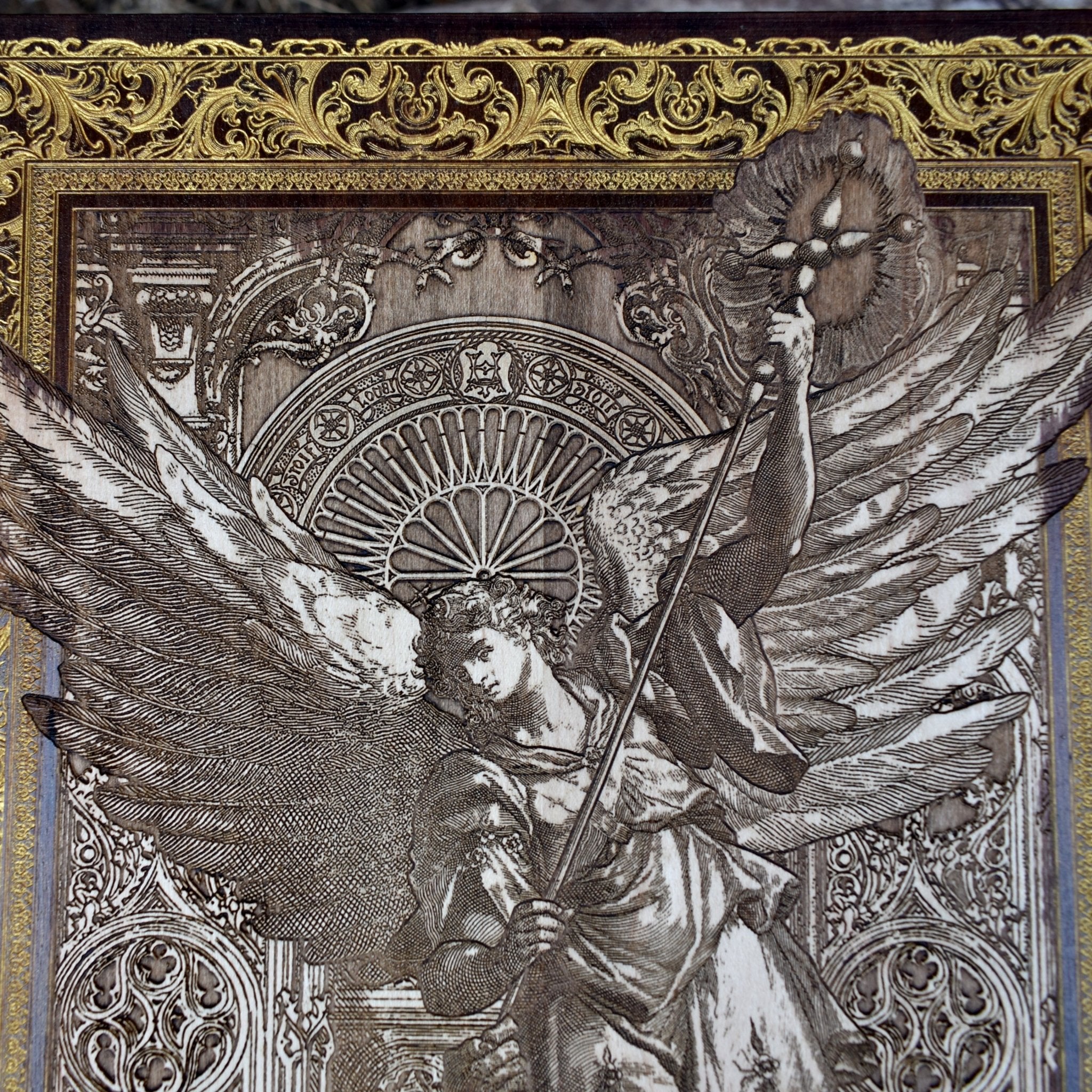 St Michael The Archangel II - Large Maple Stained Wood