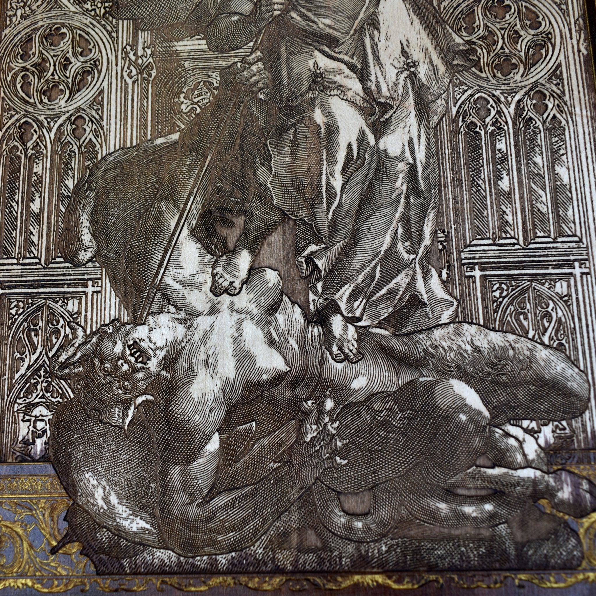 St Michael The Archangel II - Large Maple Stained Wood