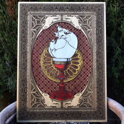 The Chalice Maple Wood Red Filing - Large – gothic art, engraved wood, dark fantasy, skeleton design, artisan crafted