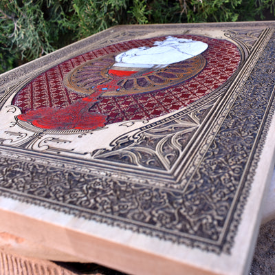 Gothic engraved wood art – gothic art, engraved wood, dark fantasy, skeleton design, artisan crafted