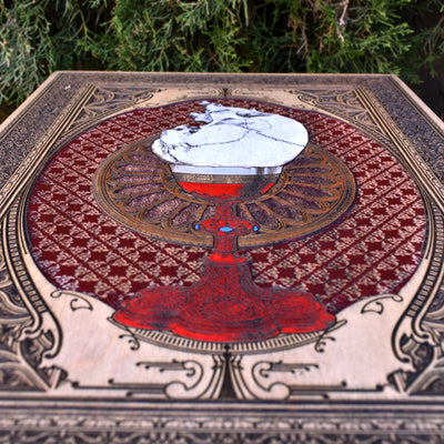 Gothic engraved wood art – gothic art, engraved wood, dark fantasy, skeleton design, artisan crafted