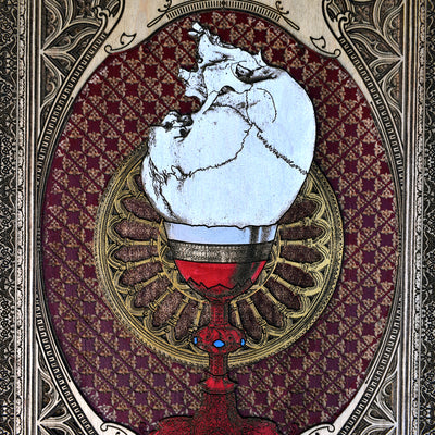 Gothic engraved wood art – gothic art, engraved wood, dark fantasy, skeleton design, artisan crafted