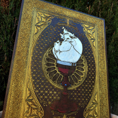 Gothic engraved wood art – gothic art, engraved wood, dark fantasy, skeleton design, artisan crafted