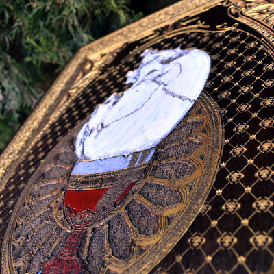 Gothic engraved wood art – gothic art, engraved wood, dark fantasy, skeleton design, artisan crafted