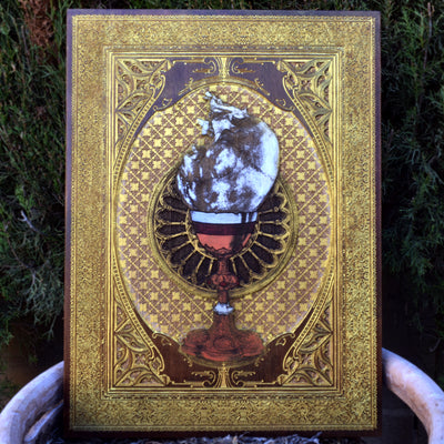 The Chalice Walnut Stained Wood with Gold Filling & Gothic Pattern - Large – gothic art, engraved wood, dark fantasy, skeleton design