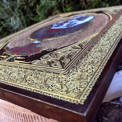 Gothic engraved wood art – gothic art, engraved wood, dark fantasy, skeleton design, artisan crafted