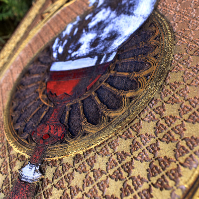 Gothic engraved wood art – gothic art, engraved wood, dark fantasy, skeleton design, artisan crafted