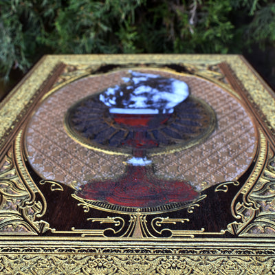 Gothic engraved wood art – gothic art, engraved wood, dark fantasy, skeleton design, artisan crafted