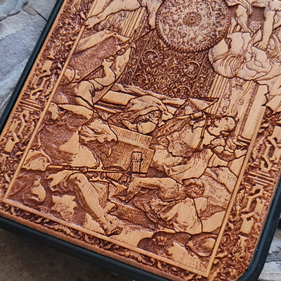 Laser-engraved wooden phone case with an intricate angelic battle scene, slim and durable. Compatible with iPhone , iPhone 15, iPhone 14, iPhone 13, iPhone 12, iPhone 11, iPhone  Pro Max, iPhone  Mini, Samsung Galaxy S, Samsung Galaxy S24, Samsung Galaxy S23, Samsung Galaxy S22, Samsung Galaxy S21, Samsung Galaxy S20 Ultra, Samsung Galaxy S20 Plus, and Samsung Galaxy Note 20 models. Perfect for art lovers!