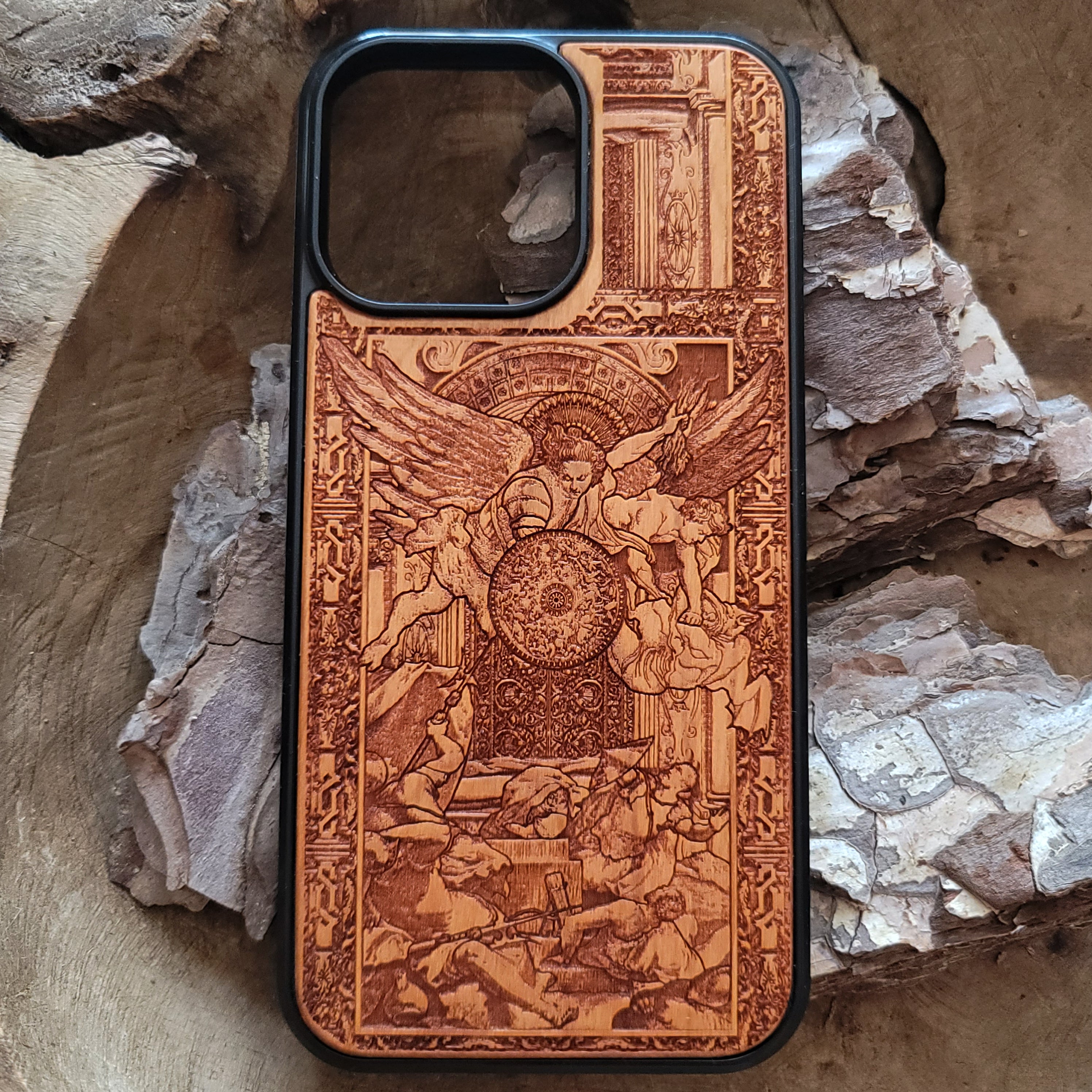 iPhone & Samsung Galaxy Wood Phone Case -Artwork "Saint Michael the Archangel II"