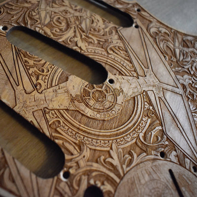 Stratocaster HSS & SSS Wood Pickguard - Tie Fighter Star Wars Star Wars engraved wood phone case