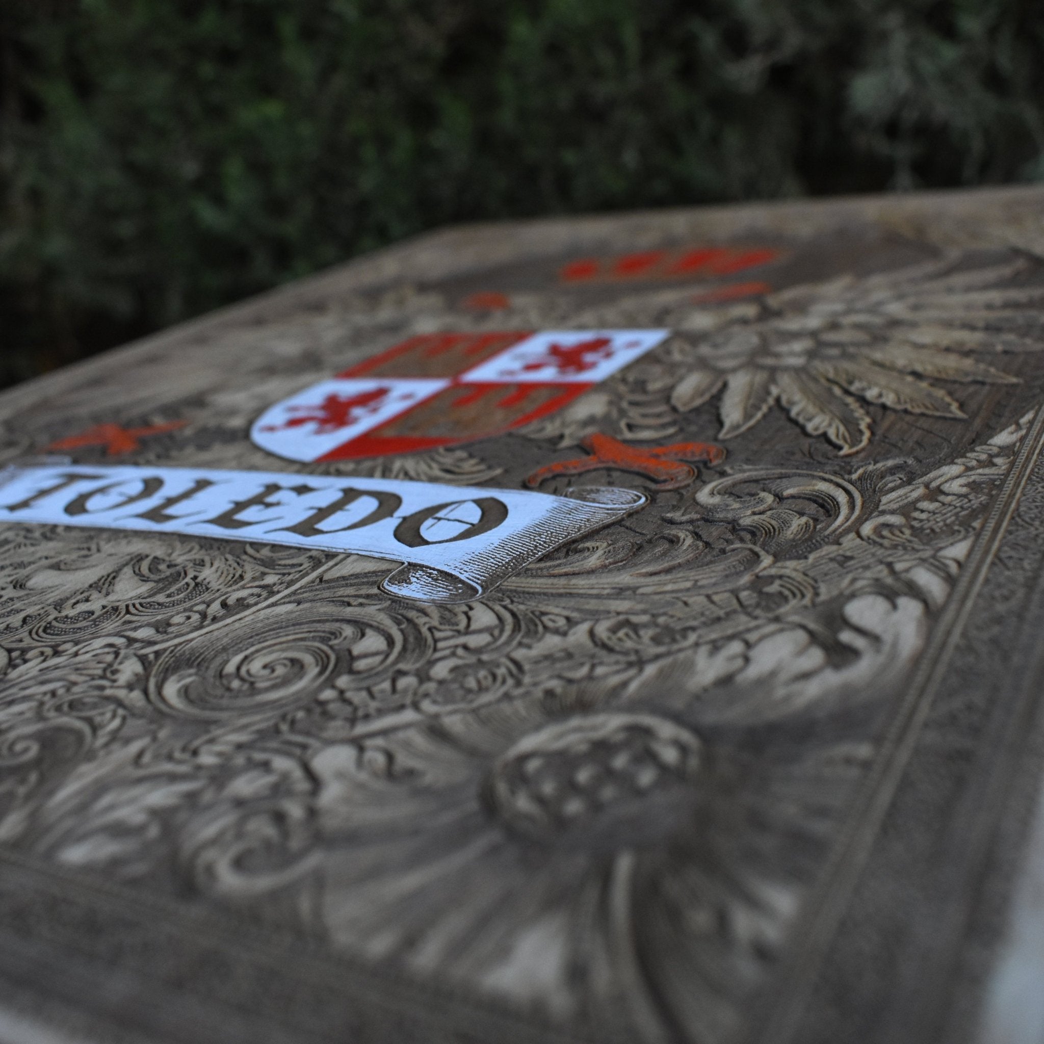 Spanish medieval coat of arms wood wall decor from Toledo