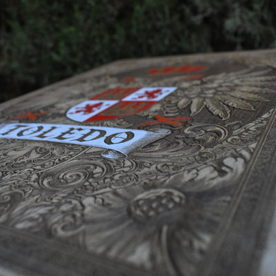 Spanish medieval coat of arms wood wall decor from Toledo