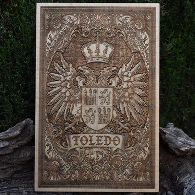 Medium wood plaque with hand-painted Toledo Coat of Arms