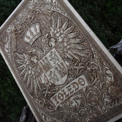 Heritage decor wood art featuring Toledo Coat of Arms
