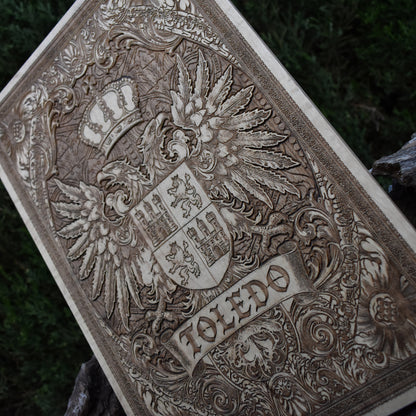 Heritage decor wood art featuring Toledo Coat of Arms
